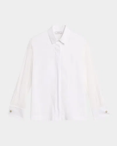 Peserico Cotton Poplin Organza-sleeve Shirt In White