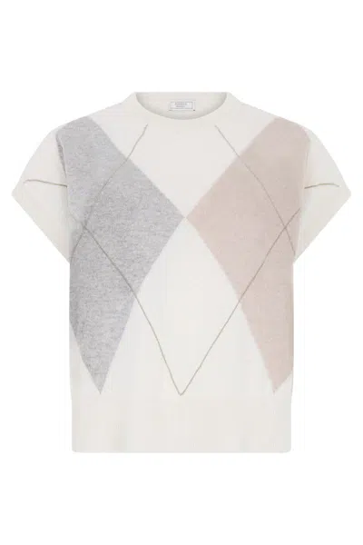 Peserico Diamond-pattern Short-sleeve Top In Neutral