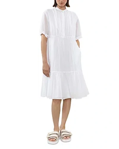 Peserico Cotton Short Sleeve Tiered Dress In Optical White