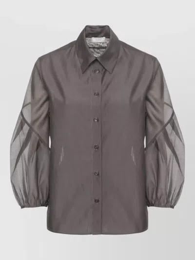 Peserico Cotton Silk Shirt And Wide Leg Trousers In Brown