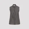 Peserico Silk Cotton Top Collared Neck Ruffle Sleeveless In Gray