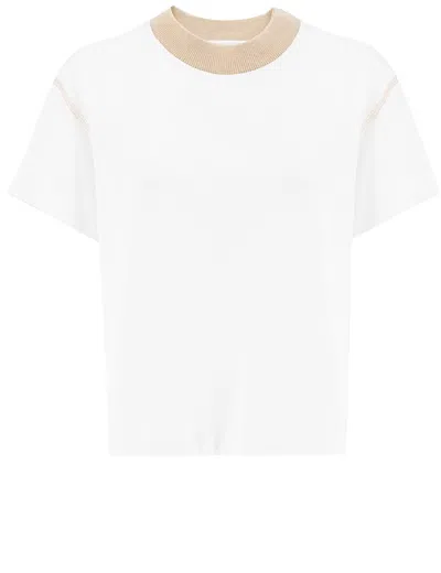 Peserico Cotton T-shirt With Silk Accents In White