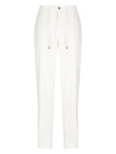 Peserico Straight Cotton Pants Elastic Waist In White