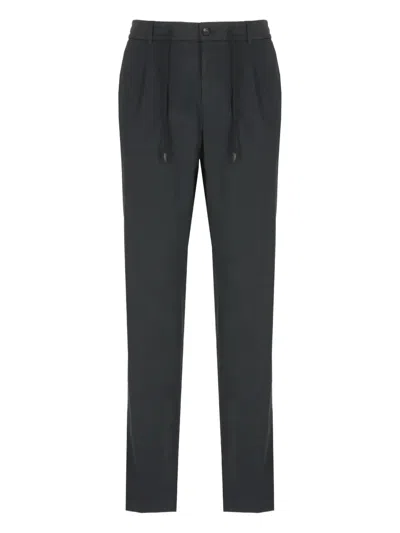 Peserico Straight Cotton Trousers Elastic Waist In Black