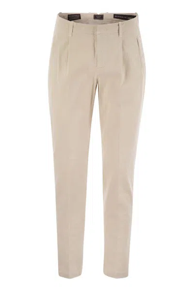 Peserico Cotton Trousers With Darts In Pearl