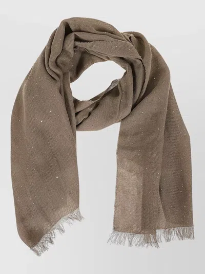 Peserico Cotton Twill Rectangular Stole Sparkling Sequins Fringe In Blue