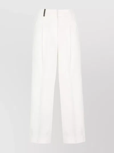 Peserico Cotton Wide Leg Trousers With Pleated Design In Neutral
