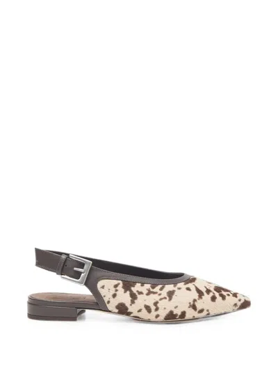 Peserico Cow-print Slingback Pumps In Brown