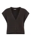 Peserico Sleeveless Cropped Knit Sweater With Deep V-neckline In Brown