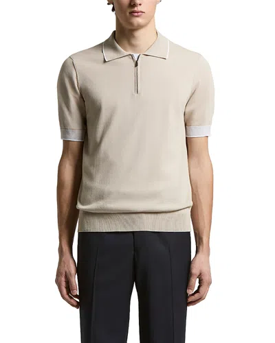 Peserico Crepe Cotton Contrast Stripe Zip Polo Shirt In Brown