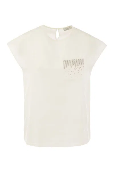 Peserico Crepe De Chine Top With Sequin Pocket In White