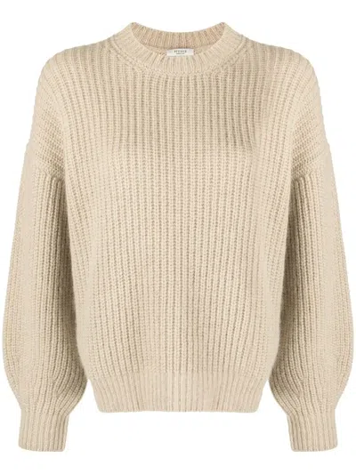 Peserico Crew-neck Cable-knit Jumper In Brown