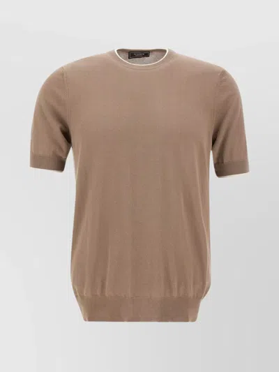 Peserico Crew Neck Cotton Sweater With Short Sleeves In Beige