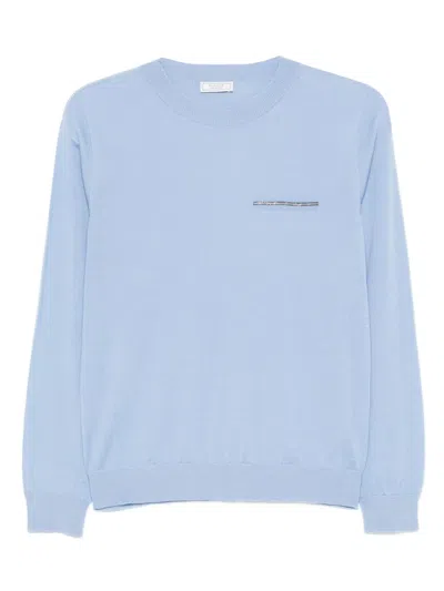Peserico Crew-neck Embroidered Sweater In Blue