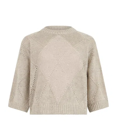 Peserico Sequined Argyle-knit Sweater In Neutral