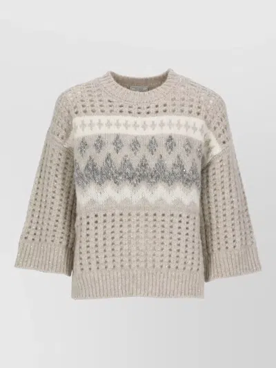 Peserico Crew Neck Long Sleeve Patterned Top In Neutral