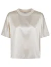 Shop Peserico Crew Neck Shirt With Silk Knit Trim In Neutrals