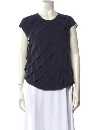 Pre-owned Peserico Crew Neck Short Sleeve Blouse In Blue