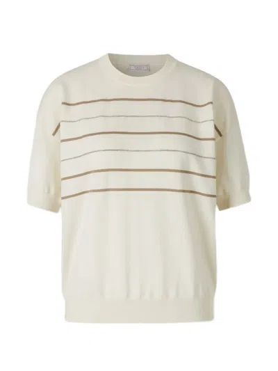 Peserico Crew-neck Striped T-shirt In Neutral
