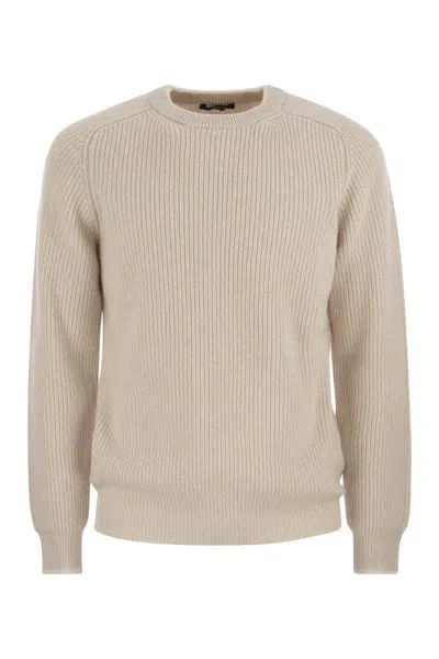 Peserico Crew-neck Sweater In Wool And Cashmere In Beige