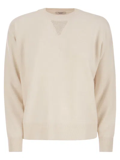 Peserico Crew-neck Sweater In Wool, Silk And Cashmere Blend In Ivory