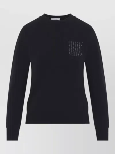 Peserico Crew Neck Sweater Long Sleeves Pocket Detail In Black