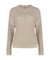 Peserico Cotton Blend Crew-neck Sweater In Nude