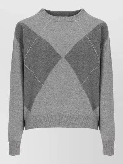 Peserico Crew Neck Sweater Women Diamond Knit In Gray