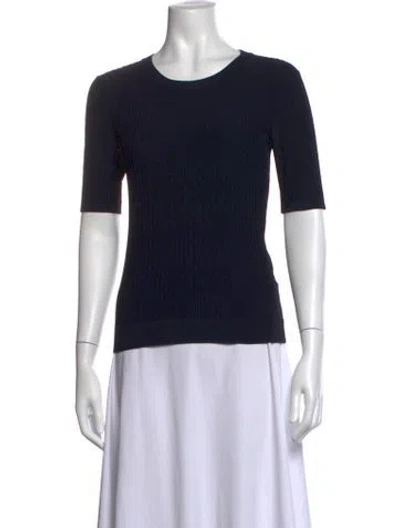 Pre-owned Peserico Crew Neck Three-quarter Sleeve Top In Black/blue