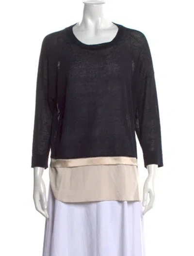 Pre-owned Peserico Crew Neck Three-quarter Sleeve Top In Blue