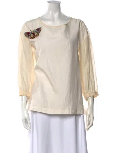 Pre-owned Peserico Crew Neck Three-quarter Sleeve Top In Neutrals