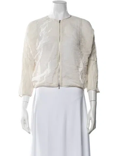 Pre-owned Peserico Crew Neck Three-quarter Sleeve Top In Neutrals