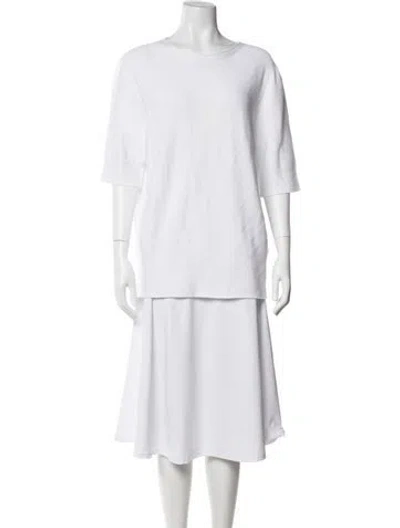 Pre-owned Peserico Crew Neck Three-quarter Sleeve Top In White
