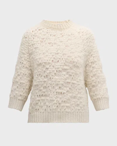Peserico Crewneck 3/4-sleeve Knit Sweater In Neutral