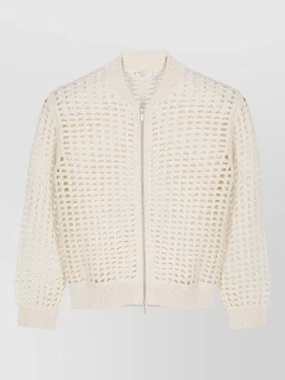 Peserico Crewneck Cotton Knit Cardigan Long Sleeves In Neutral