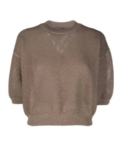 Peserico Crew-neck Embellished Sweater In Brown
