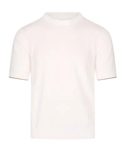 Peserico Crewneck Knitted Cotton T-shirt In Neutral