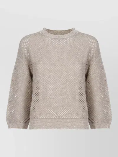 Peserico Crewneck Linen Blend Sweater Mesh Design In Multi