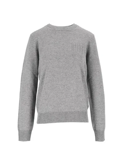 Peserico Crew-neck Long-sleeve Knit Top In Gray