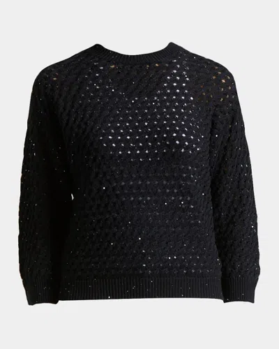 Peserico Crewneck Open-knit Sweater In Space Blue