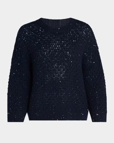 Peserico Crewneck Open-knit Wool Sweater In Black