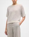 Peserico Crewneck Open-stitch Tricot Sweater In Fog Gray