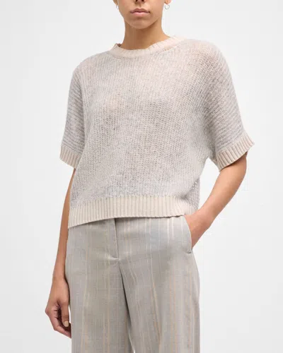 Peserico Crewneck Open-stitch Tricot Sweater In Barley