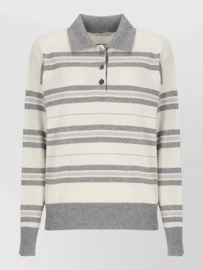 Peserico Crewneck Sweater Striped Pattern Lurex Detail In Gray