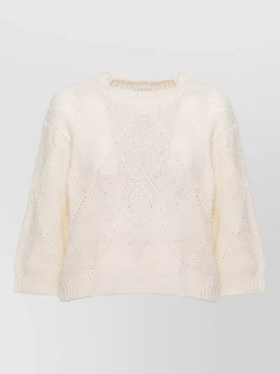 Peserico Crewneck Sweater Three Quarter Sleeves Sequins In Neutral