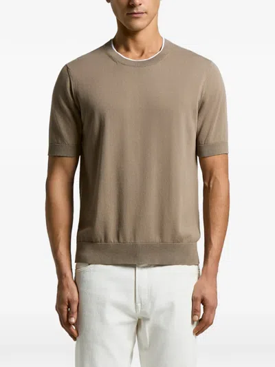 Peserico Crew-neck T-shirt In Brown