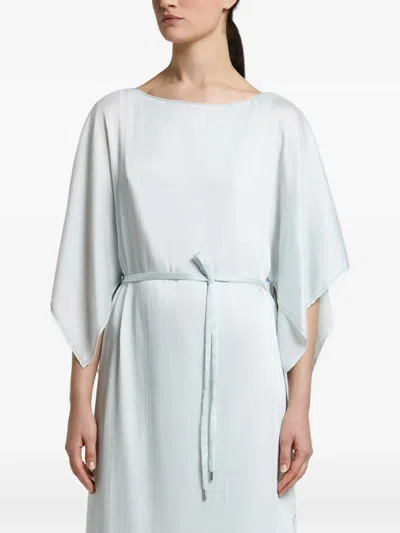 Peserico Crinkled Tie-waist Midi Dress In Blue
