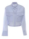 Peserico Cropped Blouse With Classic Collar And Subtle Embellishment In Blue