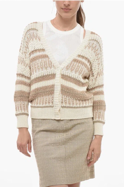 Peserico Cropped Cardigan With Lurex Details In Multi