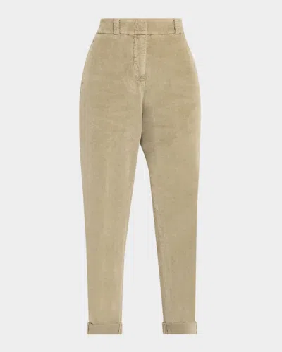 Peserico Cropped Corduroy Pants In Green